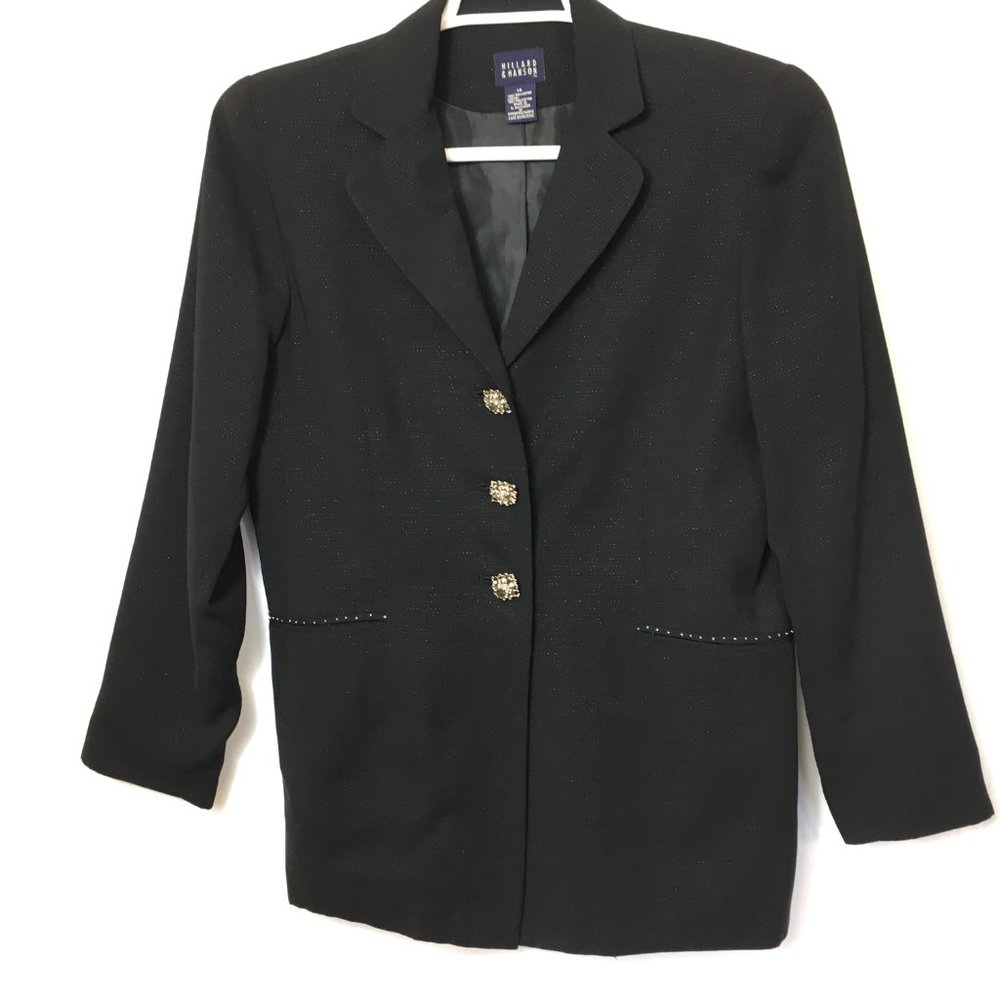 Vtg 90s Hillard & Hanson Career Long  Black Jacket Vtg Sz 14